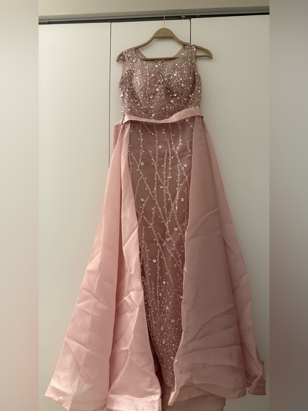Sequin Embellished Blush Pink Prom Dress with Overlay Skirt